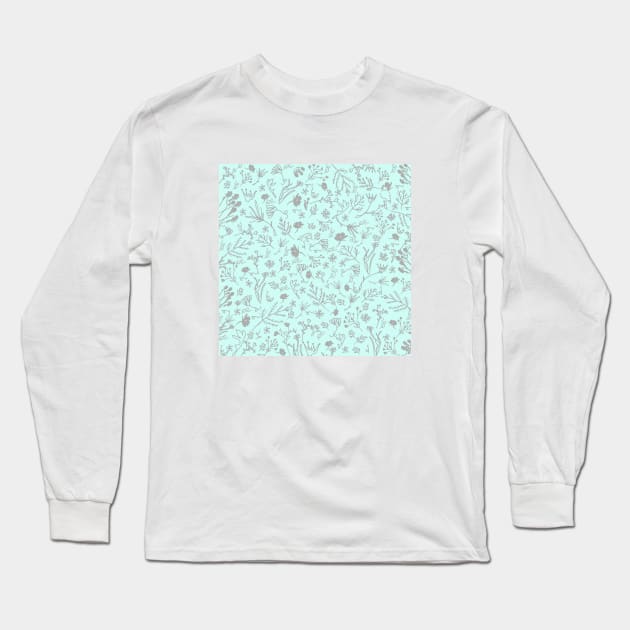 Botanical-Pattern, set, grey, 4, pale-blue, botanic, nature, botanical, floral, flowers, floral-pattern, leaves, plants, minimalist, garden, jungle, leaf, exotic, tropical, flower, boho, cacti, succulent, digital, graphic-design, pattern, Long Sleeve T-Shirt by PrintedDreams